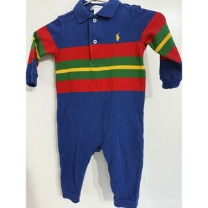 Ralph‎ Lauren Striped Cotton Mesh Polo Coverall Baby Boy 12 Mo